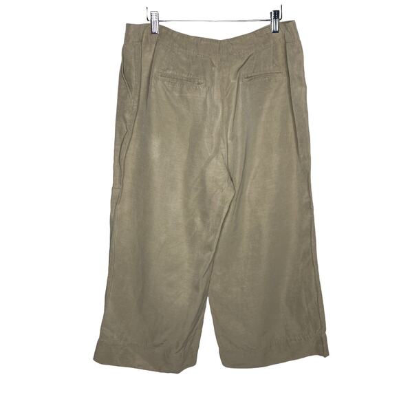 J Jill Womens Size 14 Tan Wide Leg Capri Pants Silk Linen Flat Front Crop - Picture 6 of 9